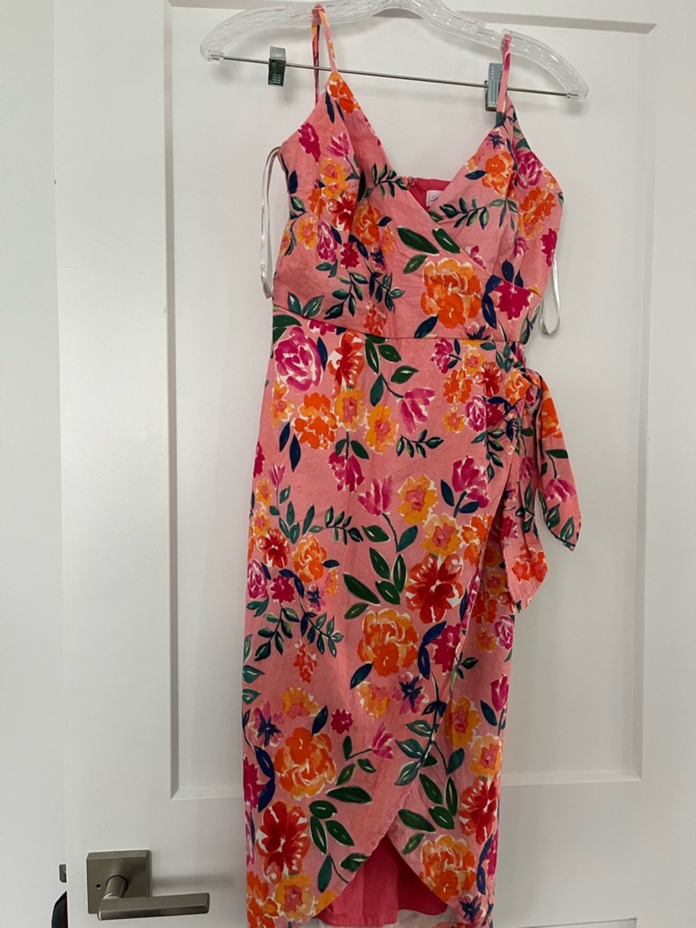 Lovers + Friends Pink Floral Wrap Midi Dress with Tie